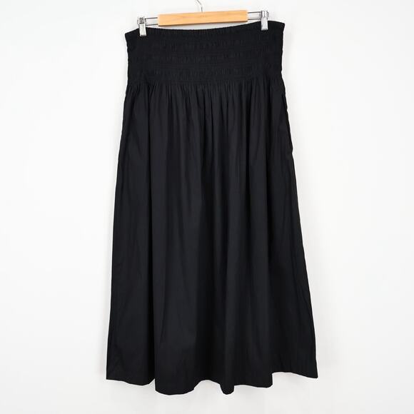 Madewell Smocked Waist Poplin Midi Skirt Black Size XL NWT - Picture 7 of 8